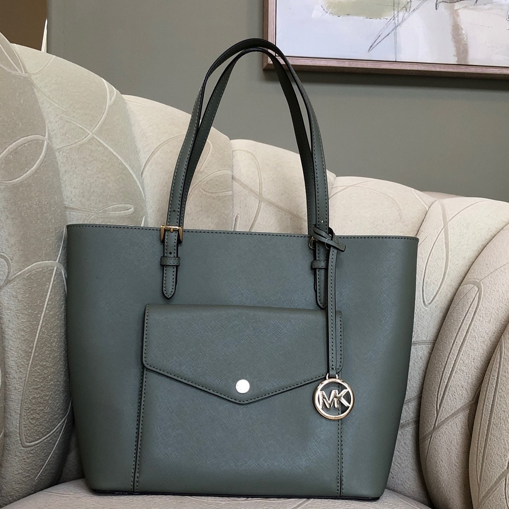 Michael Kors JET SET Green Tote Saffiano Leather Bag - Large